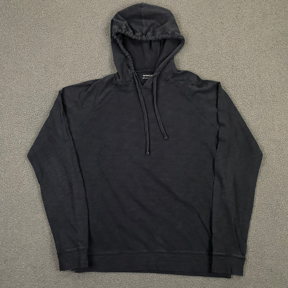 Vince Hoodie Mens Small Navy Slub Knit Cotton Pullover Lightweight